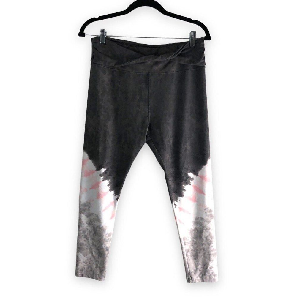 Justice Leggings Youth 20 Plus Gray Pink White Tie Dye Layered Waist Sash Accent